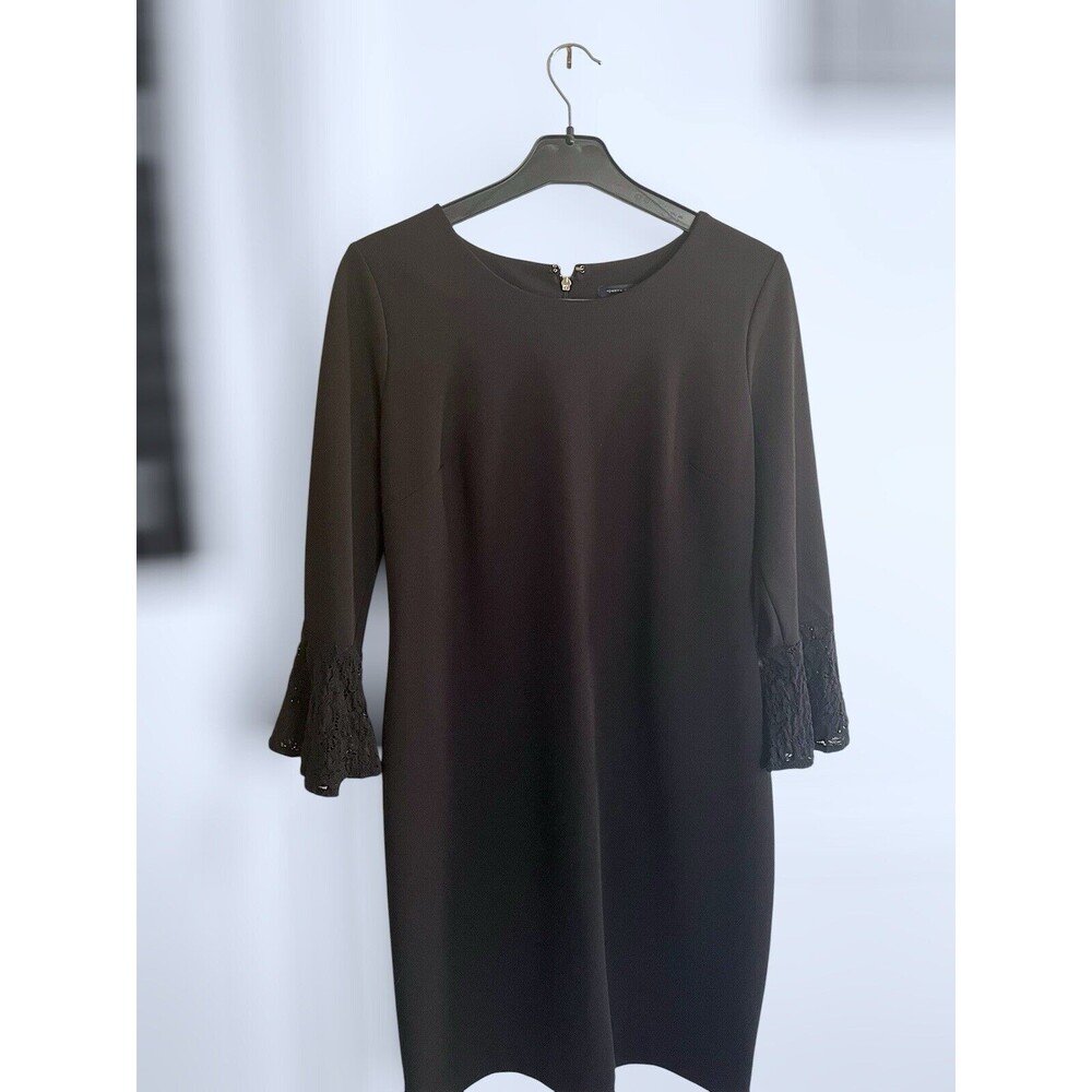 Tommy Hilfiger Elegant  Black Cocktail Dress Lace Cuff Bell Sleeves Size
